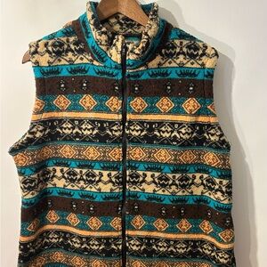 Aztec Tribal Patterned Fleece Zip Up Vest